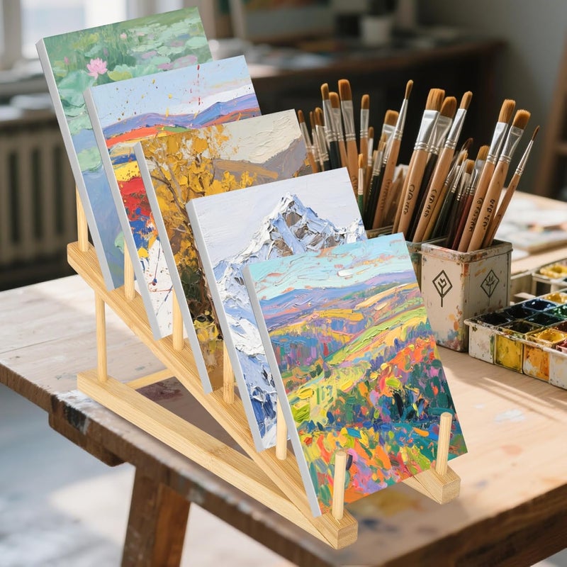 Rainmae 3 Pack Small Art Drying Rack Art Storage Rack for Classroom 5 Layers Paint Display Rack Wood Storage Stand for Canvas, Art Storage Organizer for Painting Canvas, Wooden Tabletop Art Rack - Image 5